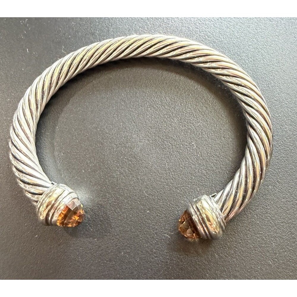 David Yurman Yellow Citrine 7mm Cable Classic Bangle Bracelet 925Silver 14K Gold